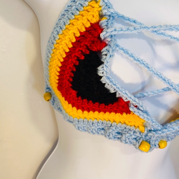 Crochet Laced Bead Bralette Blue Red Black Yellow - Picture 4 of 7